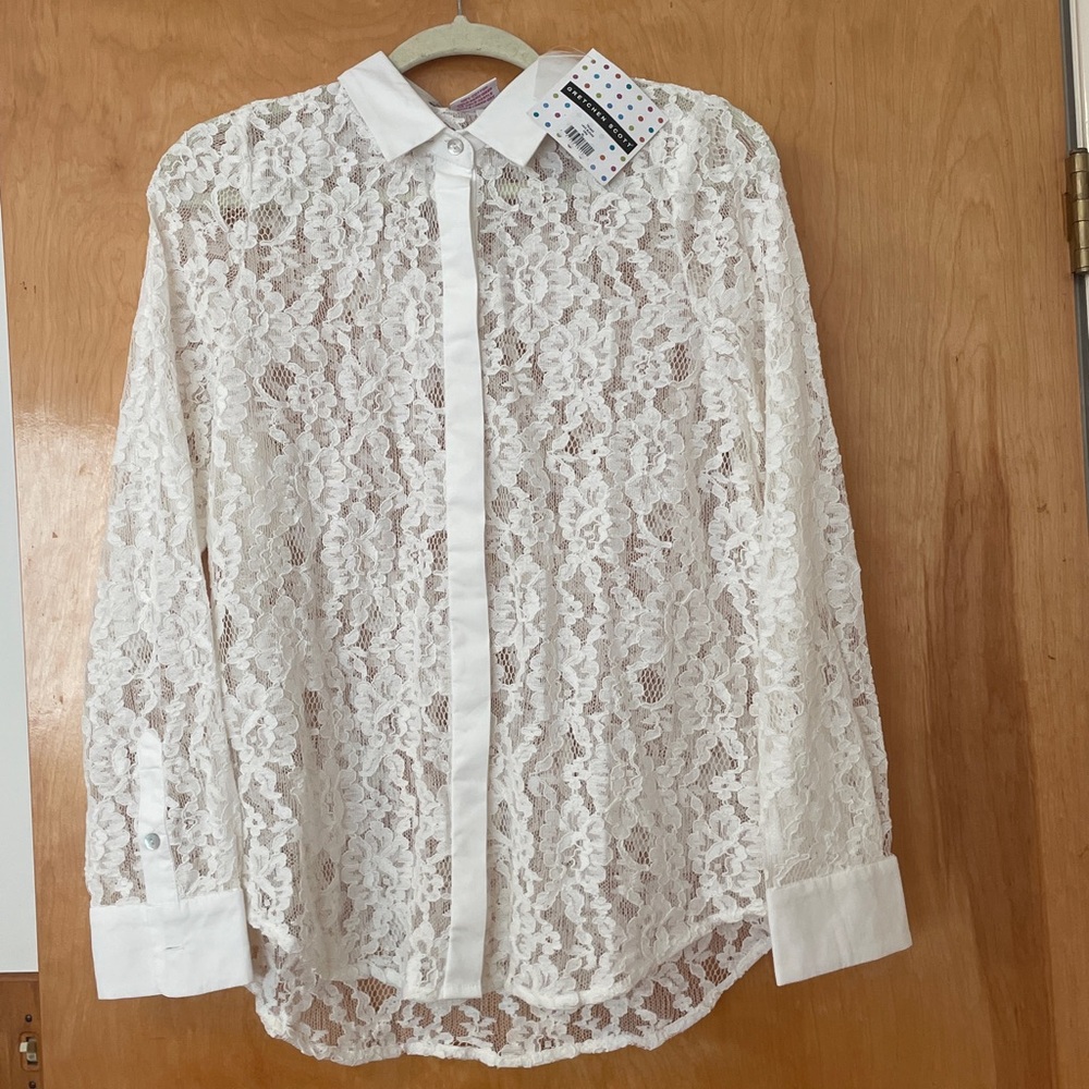 NWT Gretchen Scott Cream Lacelet Blouse XL Style TPLASO